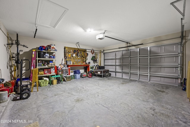 garage with a workshop area