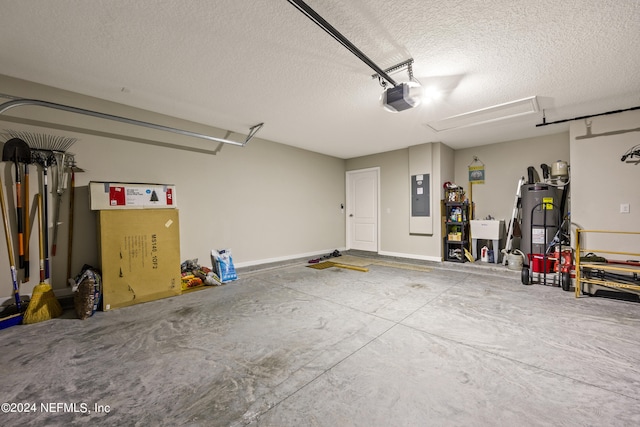 garage with sink, a garage door opener, and gas water heater