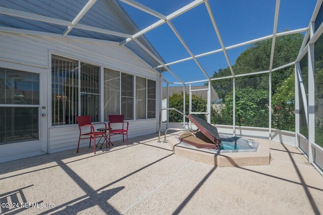 exterior space featuring vaulted ceiling