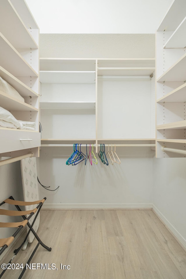 spacious closet with light hardwood / wood-style flooring