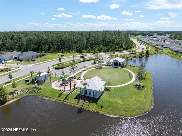 aerial view with a water view