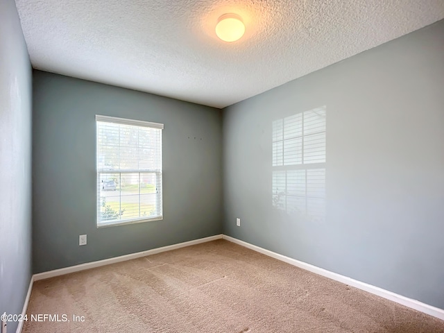 carpeted empty room featuring a textured ceiling