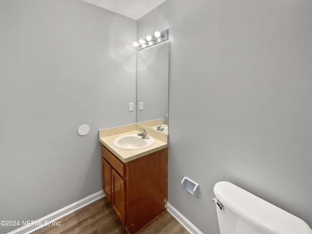 bathroom featuring vanity, toilet, and wood-type flooring