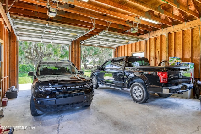 garage with a garage door opener