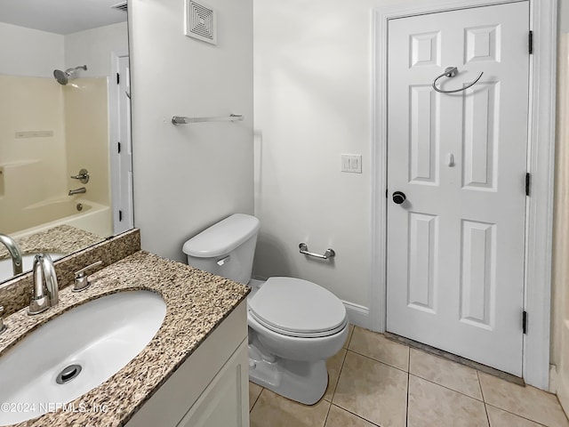 full bathroom with tile patterned flooring, vanity, toilet, and washtub / shower combination