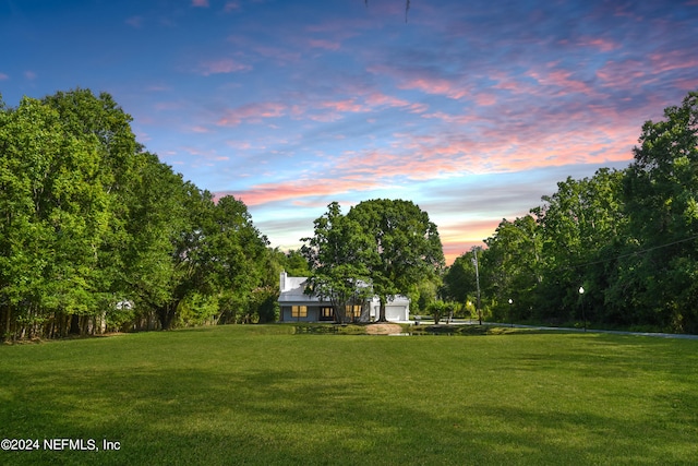 view of yard at dusk