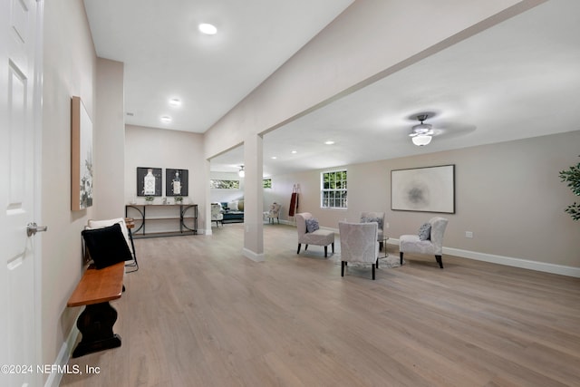 living area with light hardwood / wood-style floors