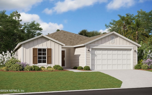 view of front of property with a garage and a front yard