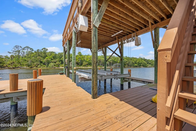 dock area with a water view