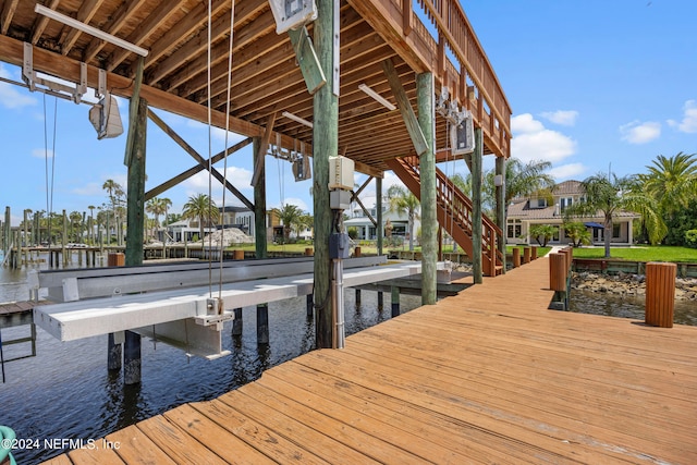 view of dock with a water view