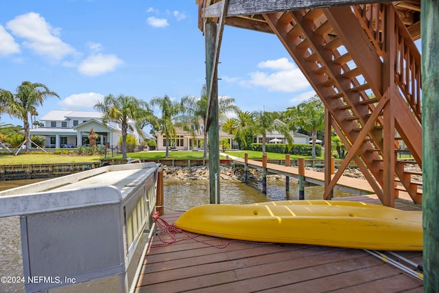 view of dock with a water view