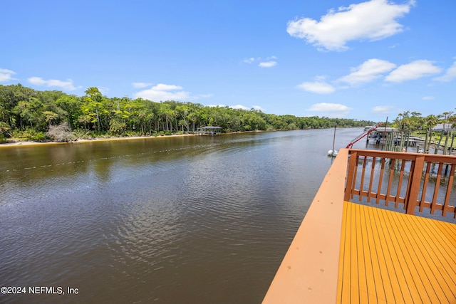 view of dock with a water view