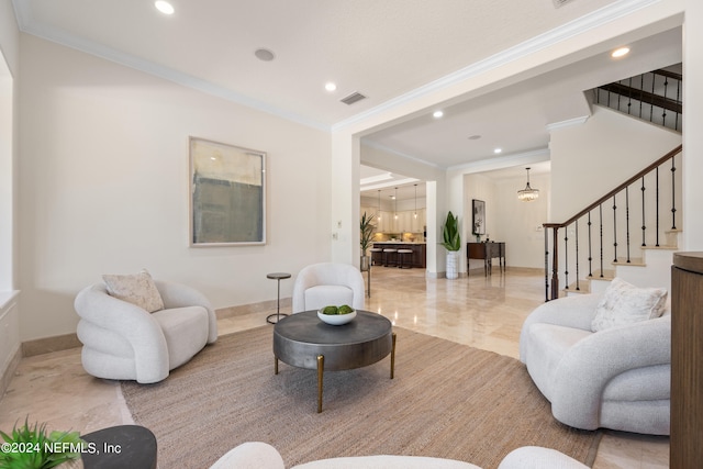 living room featuring ornamental molding