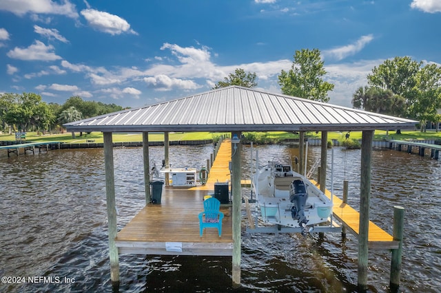 dock area featuring a water view