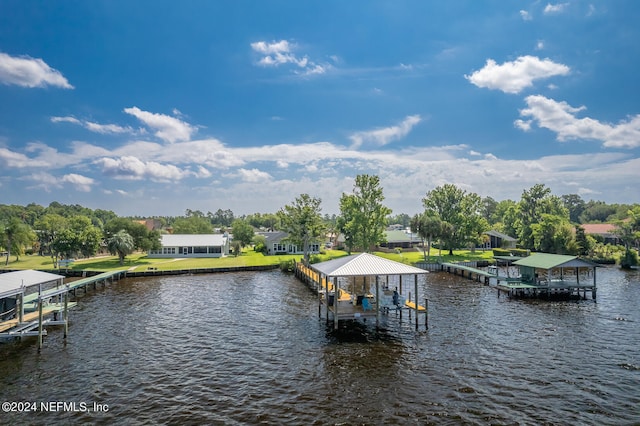 dock area with a water view