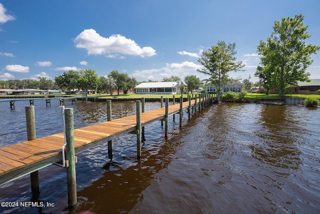 view of dock with a water view