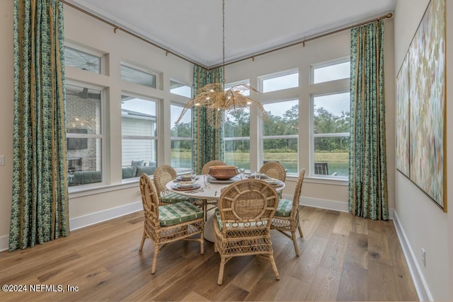 dining room featuring a healthy amount of sunlight, baseboards, and wood finished floors