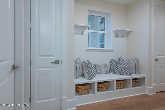 mudroom with wood finished floors