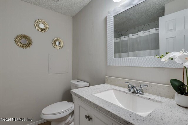 bathroom featuring vanity, toilet, and a textured ceiling