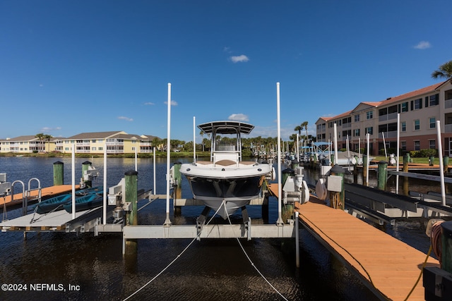 view of dock featuring a water view