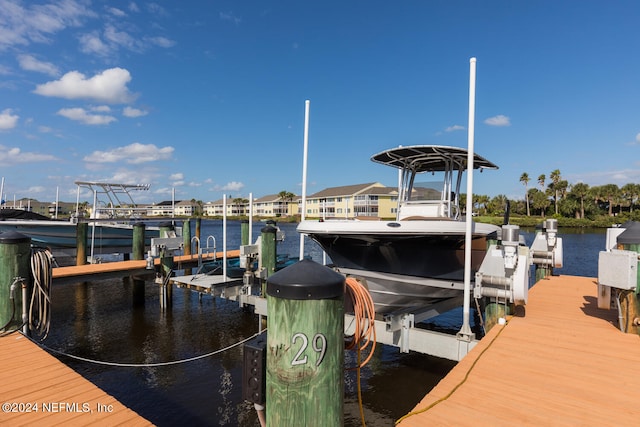 dock area with a water view