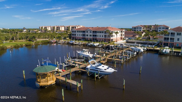 dock area featuring a water view