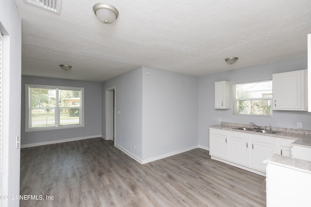 kitchen featuring sink, white cabinets, plenty of natural light, and light hardwood / wood-style flooring