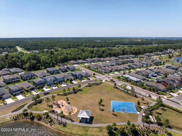 aerial view with a water view