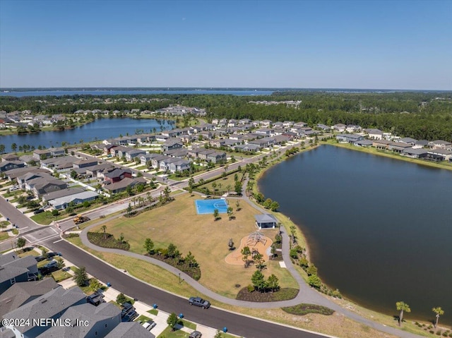 aerial view with a water view