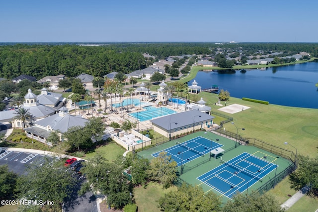 drone / aerial view featuring a water view