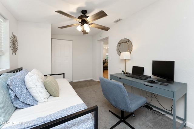 office featuring ceiling fan and carpet floors