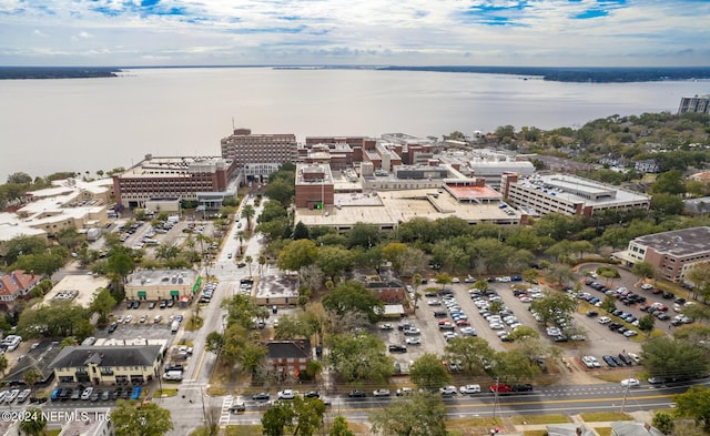 aerial view featuring a water view