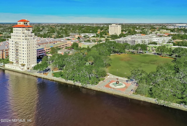 aerial view featuring a water view