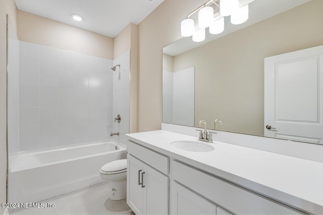 full bathroom featuring vanity, toilet, and tub / shower combination