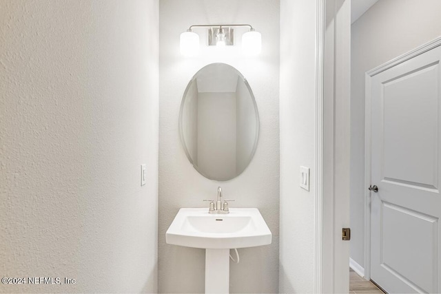 bathroom with hardwood / wood-style floors