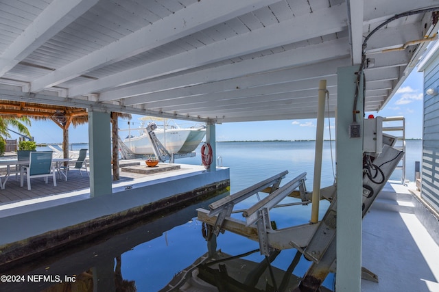 dock area featuring a water view