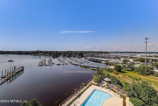 aerial view with a water view