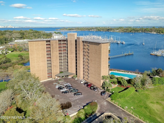 bird's eye view featuring a water view