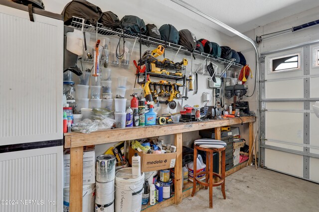 garage featuring a workshop area