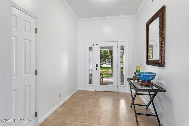 tiled entryway with ornamental molding