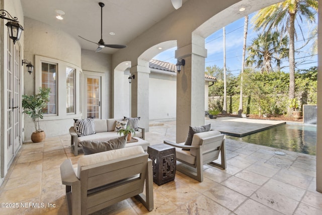 view of patio / terrace featuring outdoor lounge area and a ceiling fan