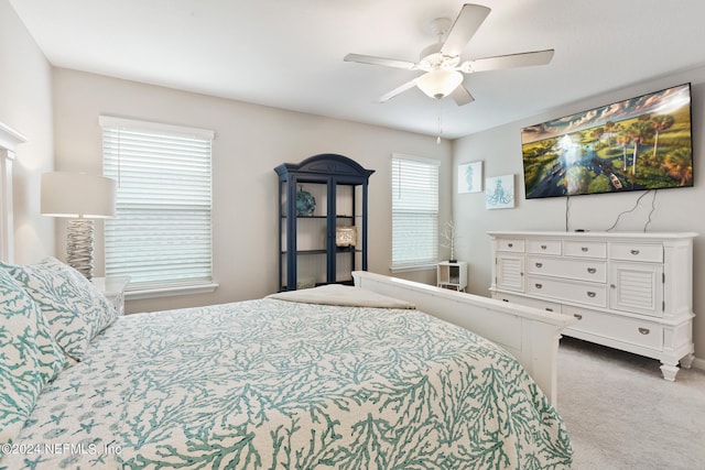 bedroom featuring carpet flooring and ceiling fan