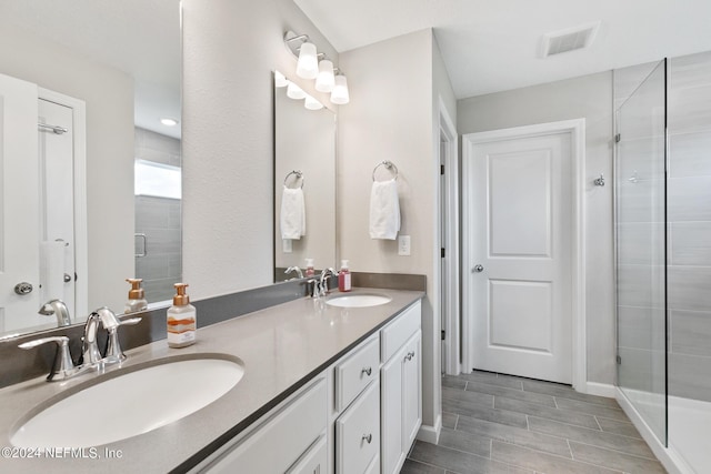 bathroom with vanity and walk in shower