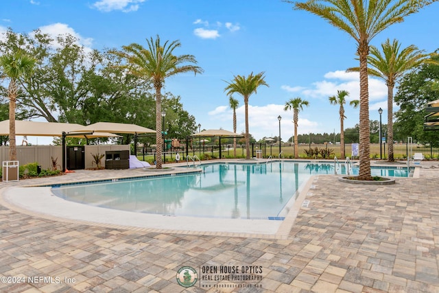 view of pool featuring a patio