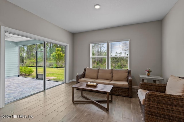 living room with ceiling fan