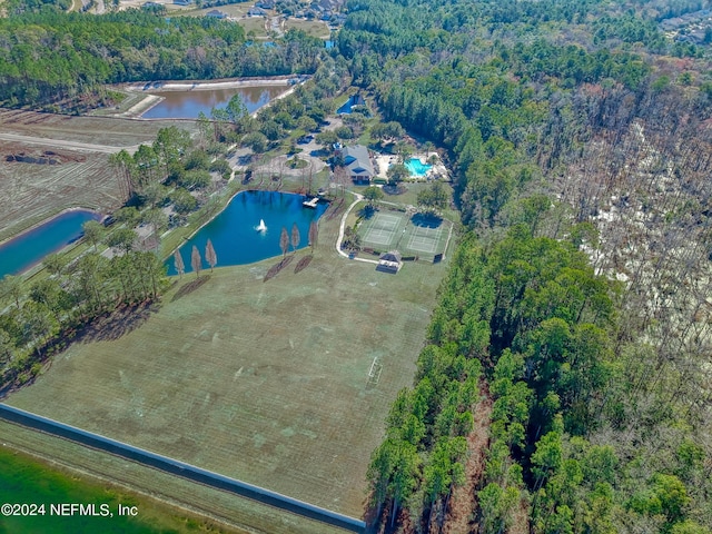 bird's eye view featuring a water view