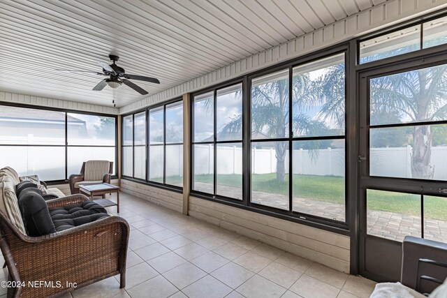 sunroom featuring ceiling fan and a wealth of natural light