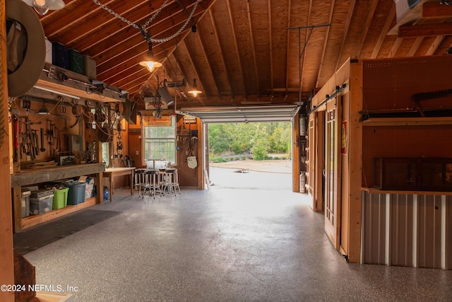 garage featuring a workshop area