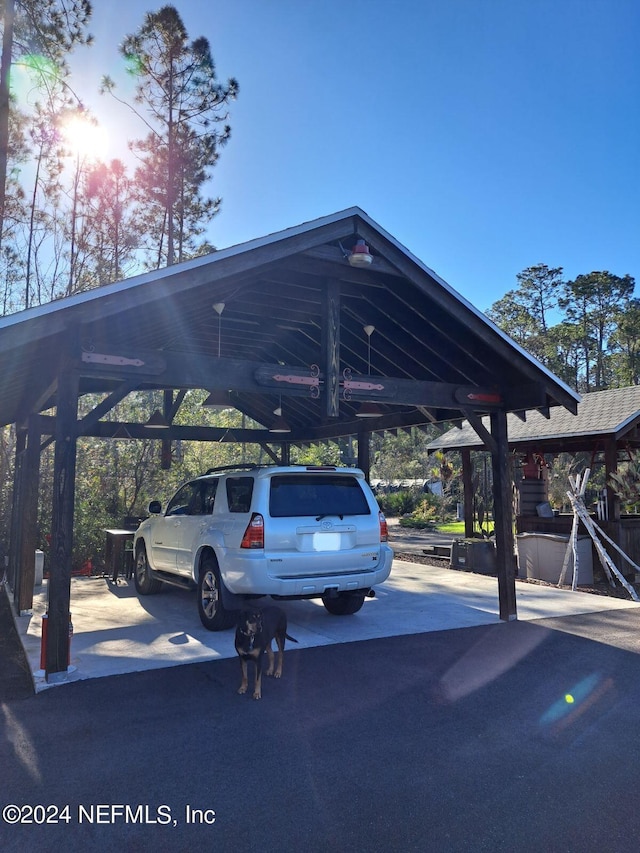 parking at dusk with a carport