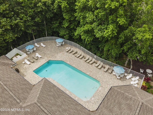 view of swimming pool with a patio area